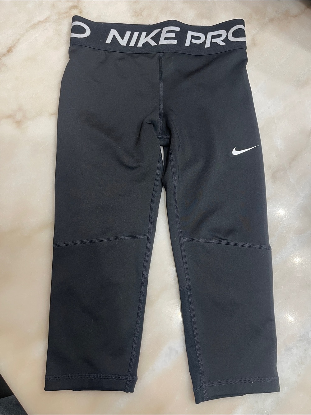 Nike Black Girls' Pro Capri Leggings with White Swoosh